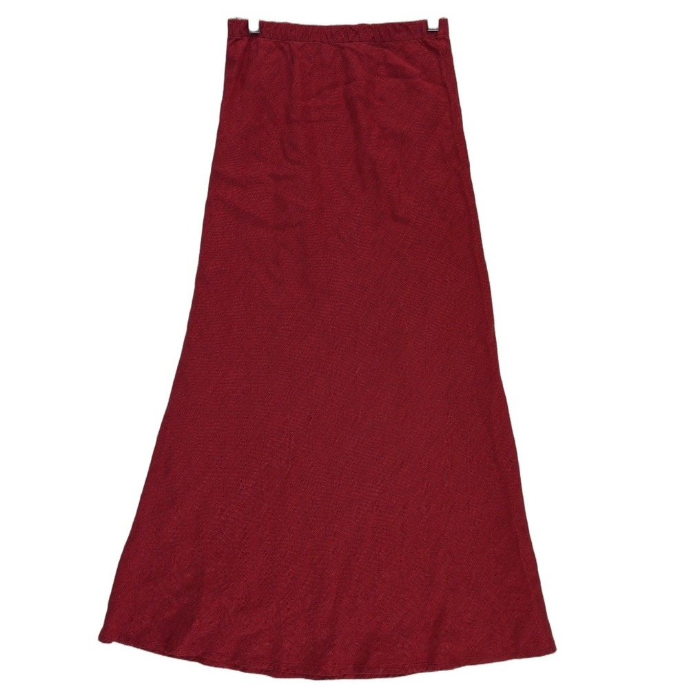 Eileen Fisher 100% Irish Linen Maxi Skirt Women's Size Small Red A-Line Elastic